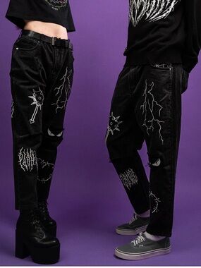 Very Cool Size 36 Black Denim “Spooky” Cotton Jeans